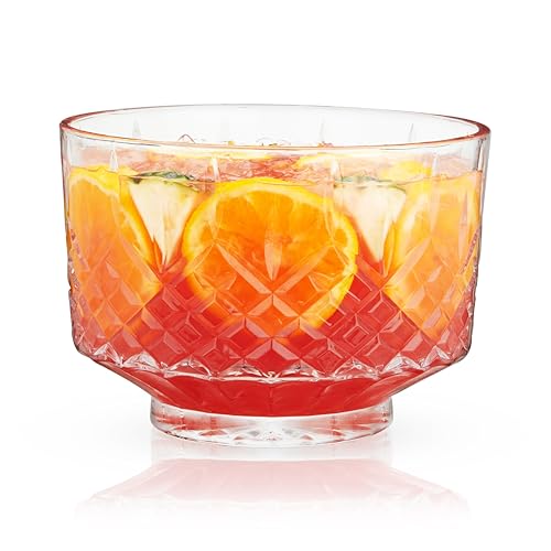 Viski Admiral Crystal Punch Bowl - Vintage Style Glass Punch Bowl for Parties - Serveware for Cocktails, Dishwasher Safe