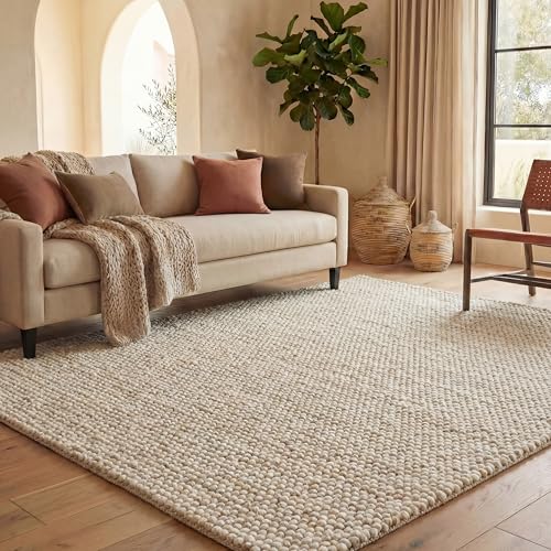 SAFAVIEH Area Rug 9x12 - Natura Collection - Large - Beige & Ivory, Handmade Wool Blend, Textured Design, Ideal for Living Room, Bedroom, Dining Space (NAT425B)