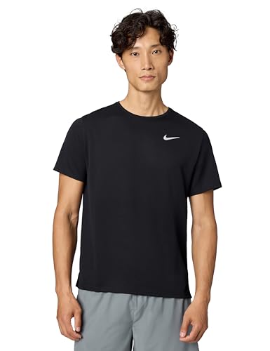 Nike Camiseta masculina de corrida Miler Dri-Fit UV de manga curta, Preto/prata reflexiva, M