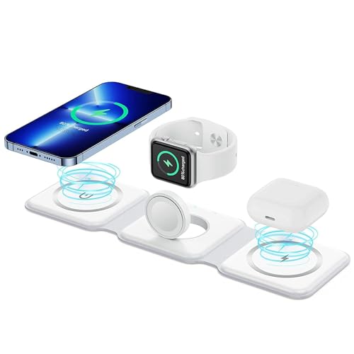 Charging Station for Apple Multiple Devices - 3 in 1 Foldable Magnetic Wireless Charger Dock - Travel Charging Pad for iPhone 16 15 14 13 12 Pro Max Plus Watch & Airpods