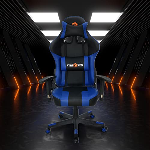Fyrebird Ergonomic Gaming Chair with Lumbar Pillow, 3D Adjustable Armrest, Adjustable Neck, Gas Lift Mechanism, & 100mm Tilt (Bosco)