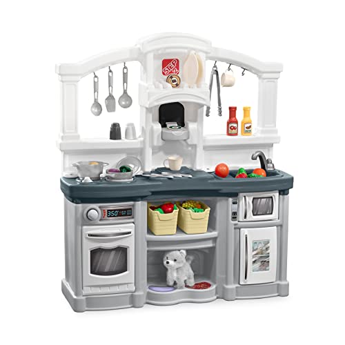 Step2 Fun with Friends Kids Kitchen Playset, Indoor/Outdoor Kitchenette, Interactive Play with Lights and Sounds, Durable Plastic, Includes 25 Piece Toy Accessories, Toddlers 2+ Years Old, Gray