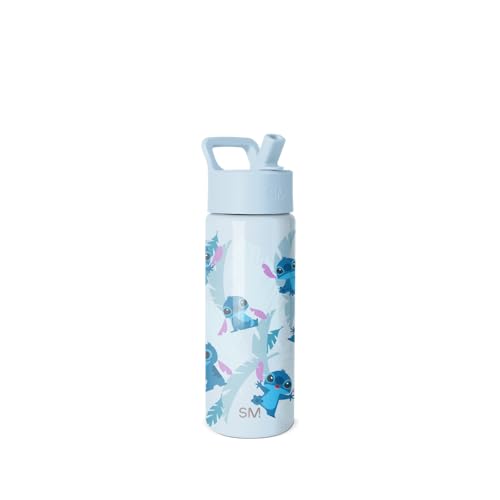 Simple Modern Kids Summit Water Bottle with Straw Lid | Disney Stitch 18oz Stainless Steel Cup Insulated Tumbler for Girls, Boys, School | Tropical Stitch