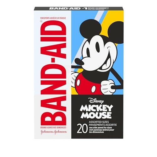 Band-Aid Brand Adhesive Bandages for Minor Cuts & Scrapes, Wound Care Featuring Disney's Mickey Mouse, Fun Bandages for Kids and Toddlers, Assorted Sizes, 20 Count