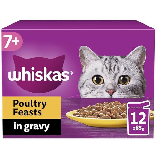 WHISKAS Senior 7+ Wet Cat Food in Gravy 12x85g Poultry Feasts