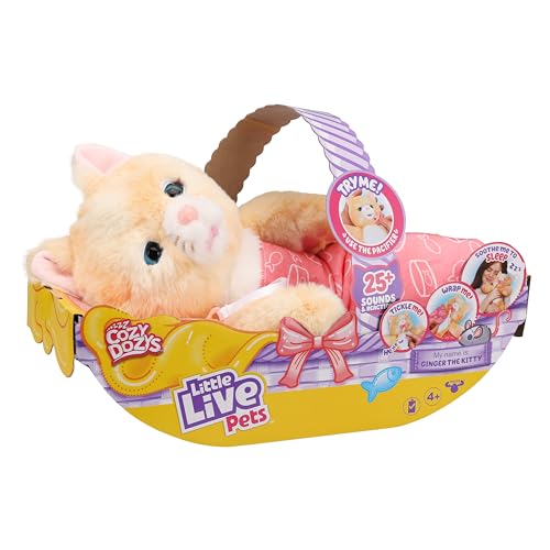 Little Live Pets Cozy Dozys Ginger The Pet Cat Toy, Interactive Plush Electronic Cat with 25+ Sounds, Soft Bedtime Kitty Toys for Kids of Ages 4+