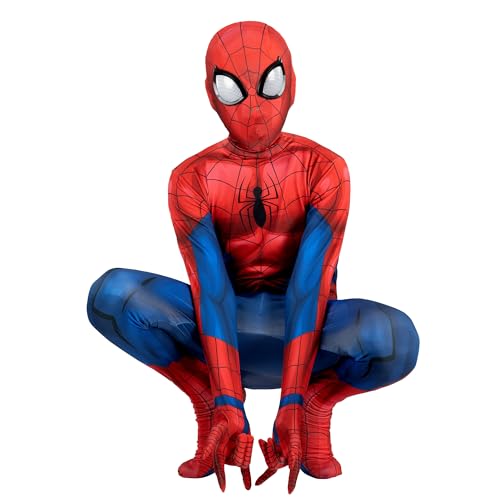 Marvel Spider-Man Official Youth Deluxe Zentai Costume - Deluxe Two-Way Stretch Spandex with Invisible Zippers and Wrist Openings for Added Convenience (XS) Multi