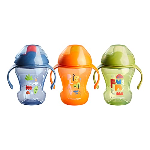 Tommee Tippee 8oz Trainer Sippee Cups with Handles for Babies and Toddlers, Spill-Proof, BPA Free, Blue, Orange and Green, Pack of 3