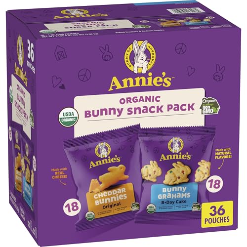 Annie's Organic Snack Pack, Cheddar Bunnies Crackers and Birthday Cake Bunny Grahams, 36 Ct, 36 oz