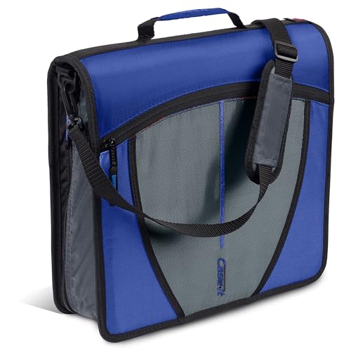 Case-it Mighty Zip Tab School Zipper Binder | 3-Inch O-Rings, 600-Sheet Capacity, 5-Subject Expanding File Folder, Multiple Pockets & Storage Organizer, Shoulder Strap | D-146 Midnight Blue