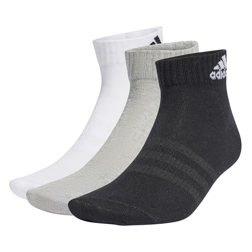 (-48%) adidas Unisex Kinder Thin and Light Ankle Socks 3 Pairs, Medium Grey Heather/White/Black, 4-5 Years