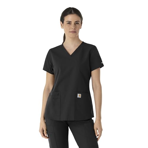 Carhartt Scrubs C12113 Women's Force® Modern Fit V-Neck Top Small Black