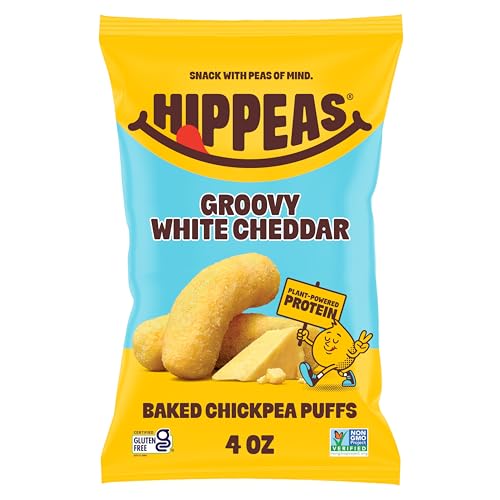 Hippeas Chickpea Puffs, Vegan White Cheddar, 4 Ounce (Pack of 1), 4g Protein, 3g Fiber, Vegan, Gluten-Free, Crunchy, Plant Protein Snacks