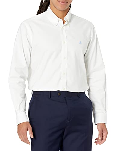 Brooks Brothers Men's Non-Iron Long Sleeve Button Down Stretch Oxford Sport Shirt, Solid, White, X-Large