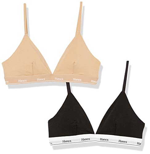 Hanes Womens Originals Crop Bralette Pack, Breathable Stretch Cotton Bras, Bra, Black/Deep Glow, Medium US