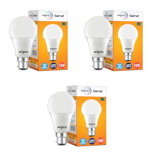 wipro Garnet 10W B22 LED Bulb, Coolwhite (Pack of 3)