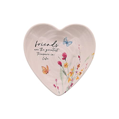 Pavilion Gift Company - Friend - Ceramic Heart-Shaped Keepsake Dish, Watercolor Floral Design, Valentines Day Gift For Girlfriend, Unique Gifts for Friend, Trinket Dish, Ring Holder, Jewelry Dish