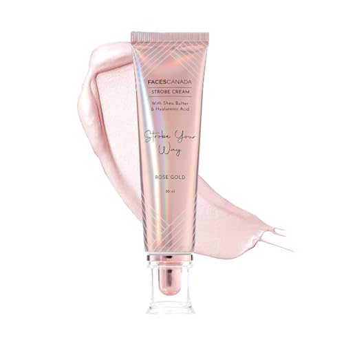 FACESCANADA Strobe Cream - Rose Gold | with Shea Butter & Hyaluronic Acid | Hydrating & Illuminating Makeup | for Radiant Dewy Skin | 1.01 Fl Oz (30ml)