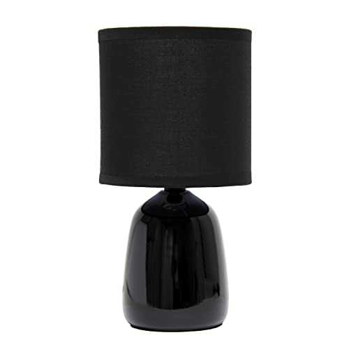 Simple Designs LT1134-BLK 10.04" Tall Traditional Ceramic Thimble Base Bedside Table Desk Lamp w Matching Fabric Shade for Home Decor, Nightstand, Bedroom, Living Room, Entryway, Office, Black