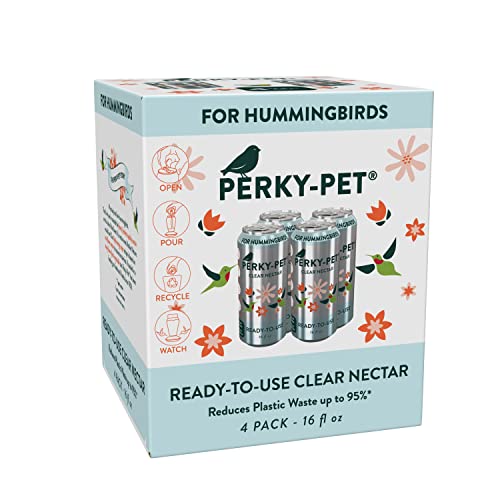 Perky-Pet 522 Ready-to-Use Clear Hummingbird Nectar in Recyclable Aluminum Can - 4 Cans, 16 oz Each - 64 Fl oz