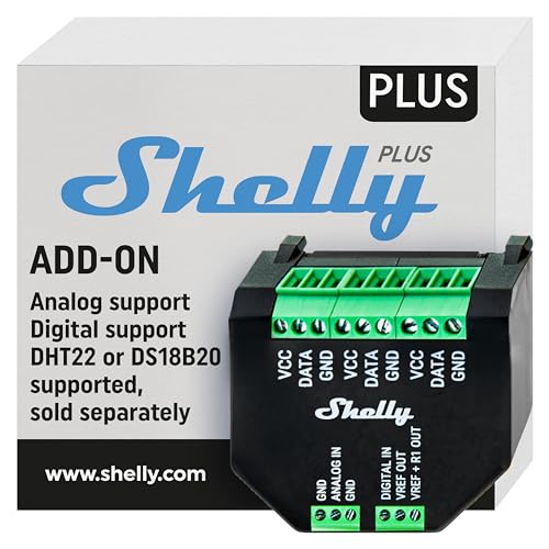 Shelly Plus Add-On | Wi-Fi & Bluetooth Add-On for Shelly Plus Devices | Measure Temperature and Humidity | Home Automation | Works with Alexa & Google Home | iOS Android App |No Hub | Digital Sensor