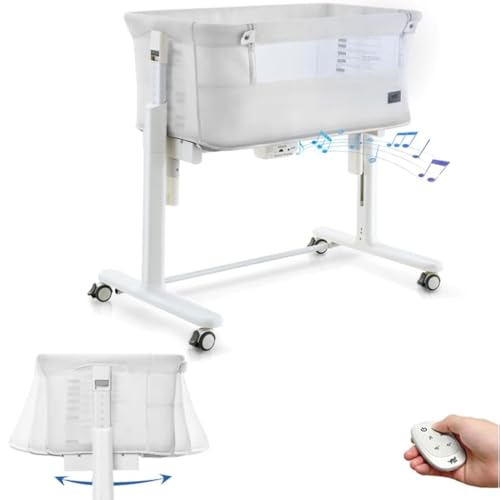 VaVaSoo Rocking Bassinet for Baby Automatic Bedside Crib Electric Cradle 5 Heights Adjustable Bedside Sleeper for Babies Infant Smart Auto Rocking Crib 3 in 1 Bassinet on Wheels, White