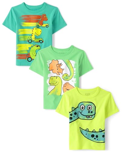 The Children's Place Baby Boy's and Toddler Dino Short Sleeve Graphic T-Shirts,Multipacks, Dinosaurs 3-Pack, 3T