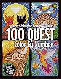 100 QUEST Color By Number: Squares + Triangles + Hexagons + Circles (BLACK backgrounds): color quest activity book for adults