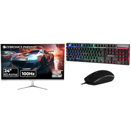 ZEBRONICS A24FHD LED Monitor, 24 inch (60.96cm), 250 nits, 100Hz, Slim Design, FHD, 1080p, Wall Moun
