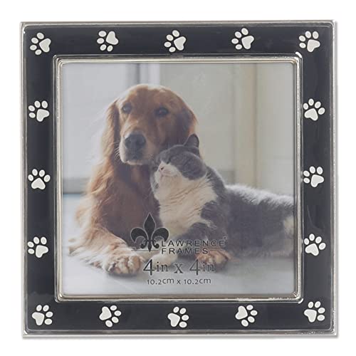 4x4 Silver Metal and Black Enamel Picture Frame, Paw Print Design
