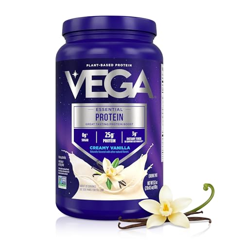 Vega Original Essential Protein - 25g Plant-Based Protein, Creamy Vanilla, 20 Servings, Vegan Non-GMO Drink Mix, Smoothie & Shake Ready, Gluten Free, Dairy Free, 32.5oz (Packaging May Vary)
