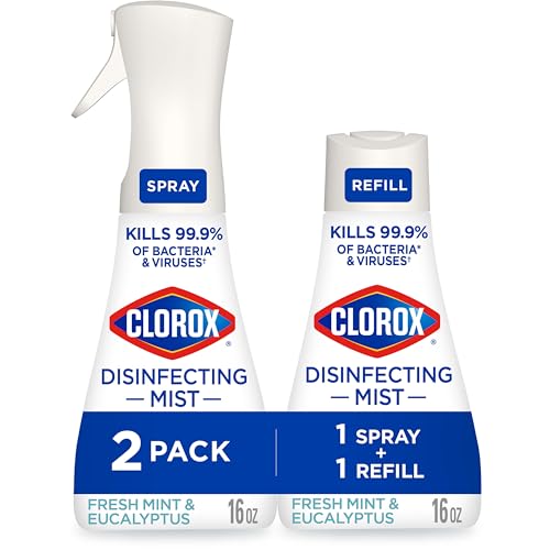 Clorox Disinfecting Mist, Eucalyptus Peppermint, Household Essentials, 1 Spray and 1 Refill, 16 oz Each