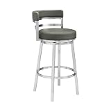 Armen Living — Titana 30 Bar Height Swivel Grey Faux Leather and Brushed Stainless Steel Bar Stool"