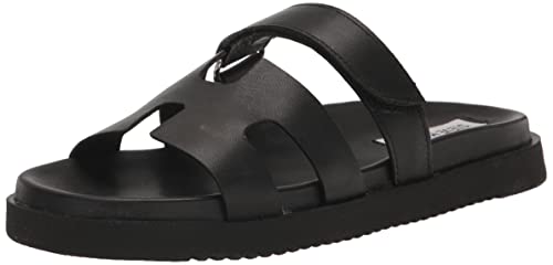 Steve Madden Women's Mayven Slide Sandal, Black Leather, 8