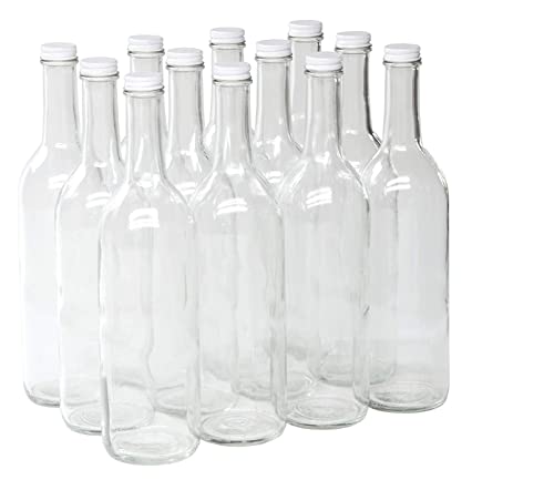 North Mountain Supply 750ml Clear Glass Bordeaux Wine Bottle Flat-Bottomed Screw-Top Finish (White - Metal Lids)
