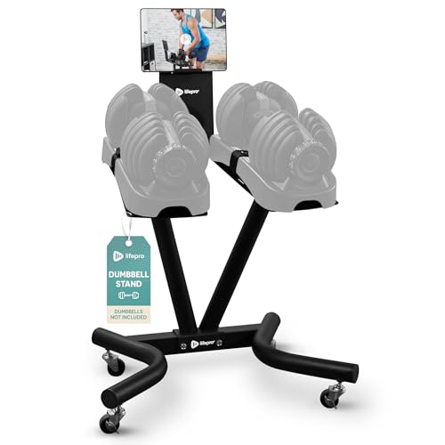 LifeProAdjustable Dumbbell Stand Rack - Compatible with PowerFlow Plus, PowerUp Plus, and for More Brands- Phone Holder