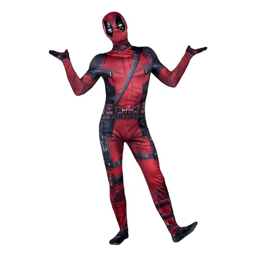 MARVEL Deadpool Official Adult Deluxe Zentai Costume - Deluxe Two-Way Stretch Spandex with Invisible Zippers and Wrist Openings for Added Convenience (L)