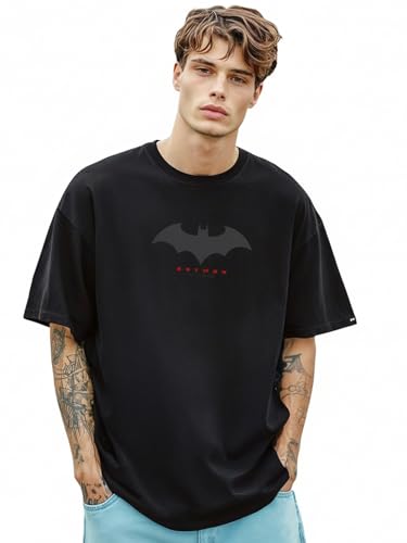 Bewakoof X DC Batman Men's Cotton Graphic Print Oversized Fit Half Sleeve Round Neck T-Shirt | Casual Wear | Street Wear | Oversized t Shirt for Men C