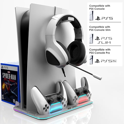 Ant Esports Dock5 RGB with Cooling Fan and Dual Controller Charger Station, PS5 Console Disc & Digital Edition, PS5 Cooling Station Accessories with R