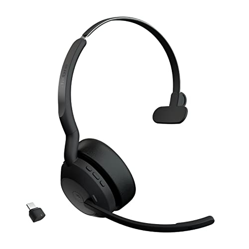 Jabra Evolve2 55 - Link390c MS Mono Wireless Headphones with Air Comfort Technology, Noise Cancelling Microphones and Active Noise Cancelling - Black