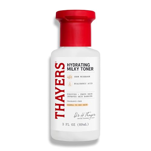 Thayers Milky Hydrating Face Toner with Snow Mushroom, Hyaluronic Acid and Elderflower, Dermatologist Recommended Gentle Alcohol Free Facial Skincare for Dry and Sensitive Skin, Paraben Free, 3 FL oz