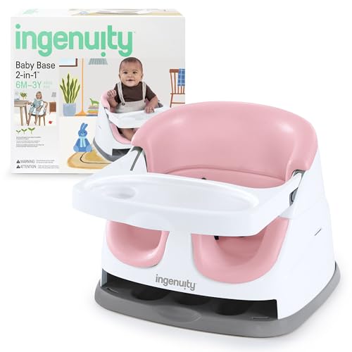 Ingenuity Baby Base 2-in-1 Booster Feeding and Floor Seat with Self-Storing Tray - Peony