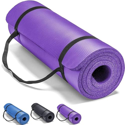 SKY-TOUCH Yoga Mat Non Slip, Yoga Mat with Strap Included 10mm Thick Exercise Mat Ideal for HiiT, Pilates, Yoga and Many Other Home Workouts