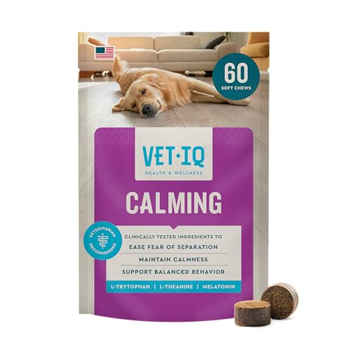 VetIQ Calming Support Supplement for Dogs, Calming Chews Help Manage Stress and Promote Relaxation, Anxiety Relief for Dogs, Made in The USA, 60 Count