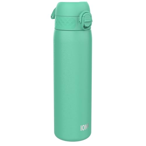 ION8 Lichtgewicht Stalen Kinderwaterfles, 400 ml/13 oz, Zonder Isolatie, Lekvrij, Makkelijk te Openen, Veilige Vergrendeling, Vaatwasserbestendig, Flipdop, Draaggreep, Duurzaam, Blauwgroen