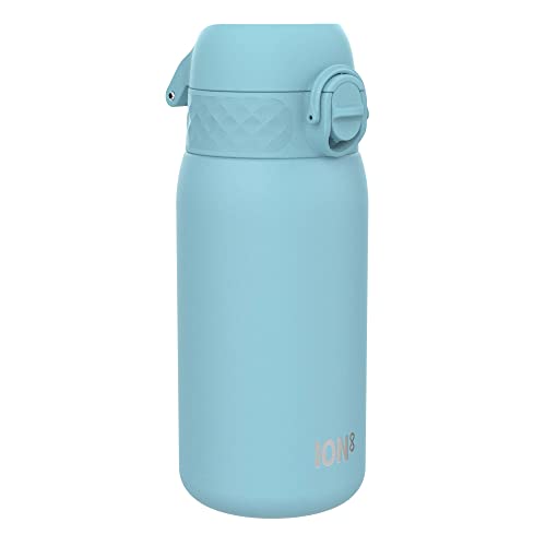 ION8 Lichtgewicht Stalen Kinderwaterfles, 400 ml/13 oz, Zonder Isolatie, Lekvrij, Makkelijk te Openen, Veilige Vergrendeling, Vaatwasserbestendig, Flipdop, Draaggreep, Duurzaam, Alaska Blauw