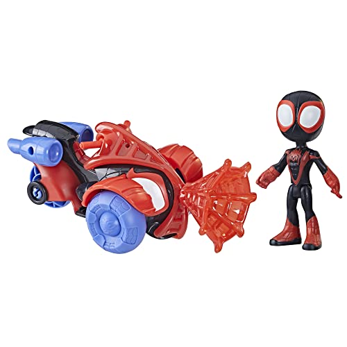 Spidey and his Amazing Friends Miles Morales: Spider-Man Techno Racer Set, 4-Inch Scale Action Figure with Vehicle and Accessory, Marvel Preschool Super Hero Toys