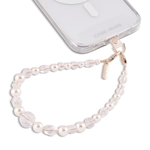 Case-Mate Phone Charm with Beaded Pearls and Crystals - Detachable Anti Theft Strap - Hands-Free iPhone Wrist Strap for Women - Phone Chain Wristlet for Galaxy, Pixel and More - Crystal Pearl