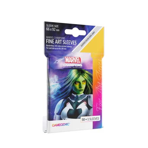 Marvel Champions The Card Game Official Gamora Fine Art Sleeves Pack of 50 Art Sleeves and 1 Clear Sleeve Card Game Holder Use with TCG and LCG Games Made by Fantasy Flight Games, exact product listing photograph