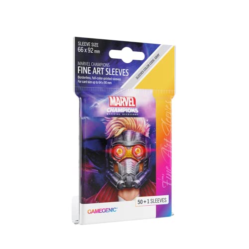 Marvel Champions The Card Game Official Star-Lord Fine Art Sleeves Pack of 50 Art Sleeves and 1 Clear Sleeve Card Game Holder Use with TCG and LCG Games Made by Fantasy Flight Games, exact product listing photograph